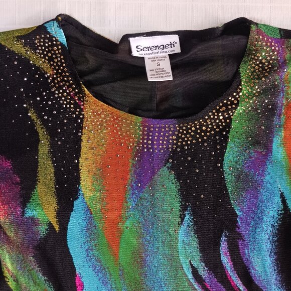 Serengeti Colorful Long Ruffle Tunic with Neck Sparkles Size S - Picture 7 of 11